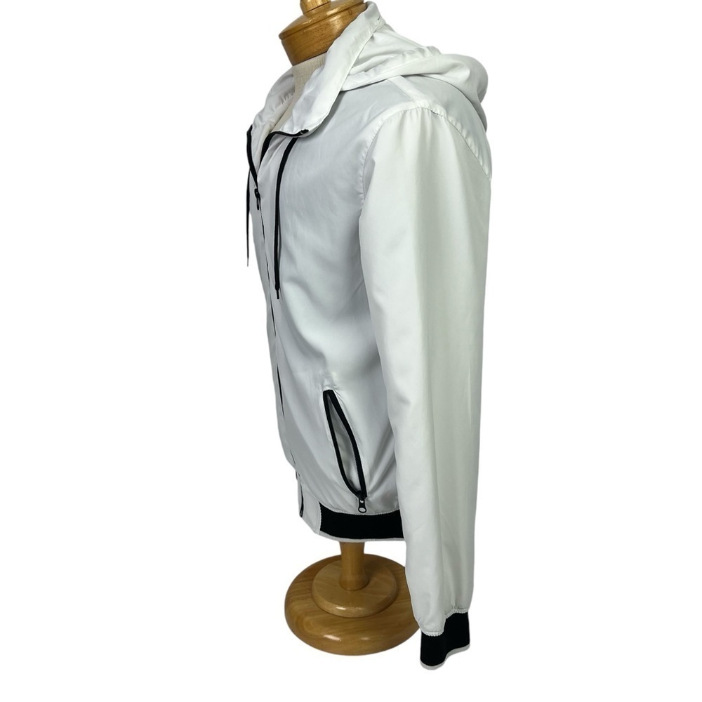 21 Men’s Full Zip Lightweight Jacket Sz Medium White Drawstring Hood W/Hide Zip - Picture 2 of 11